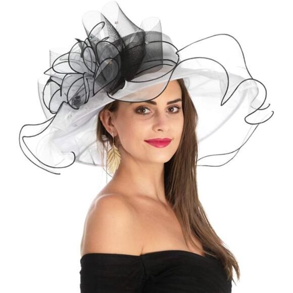 Women's Organza Kentucky Derby British Hat White x Black